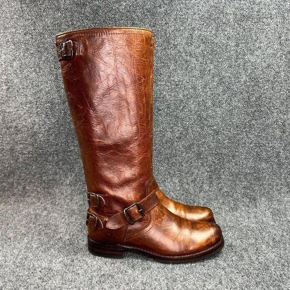 Frye Shoes - Frye Veronica Boots Women's Size 8 Brown Leather Back Zip Harness Buckle Riding